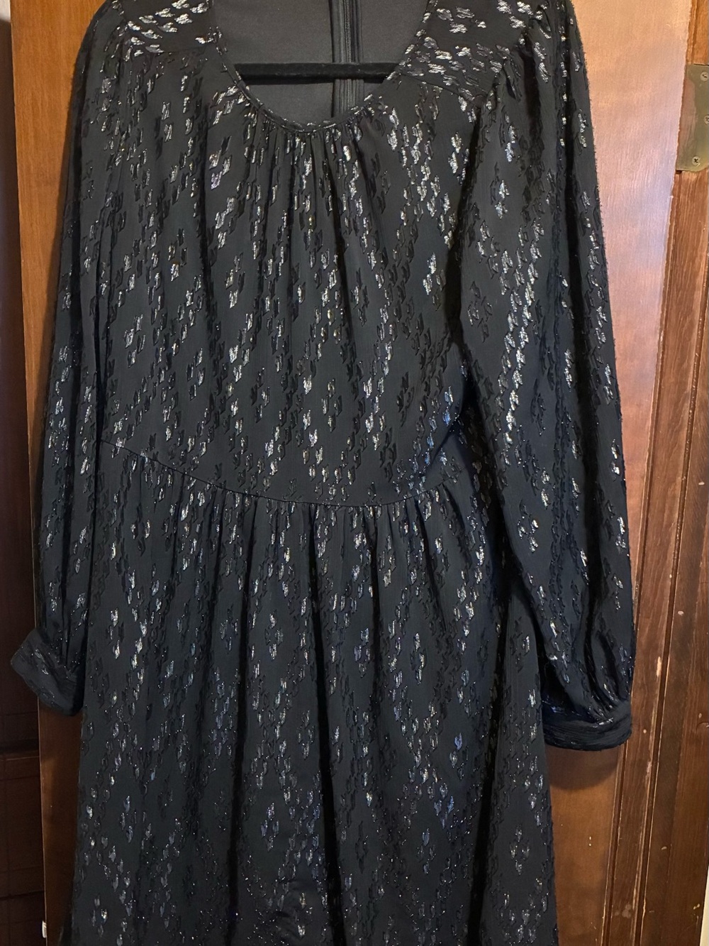 Black Metallic-Accent Long Sleeve Women’s Dress